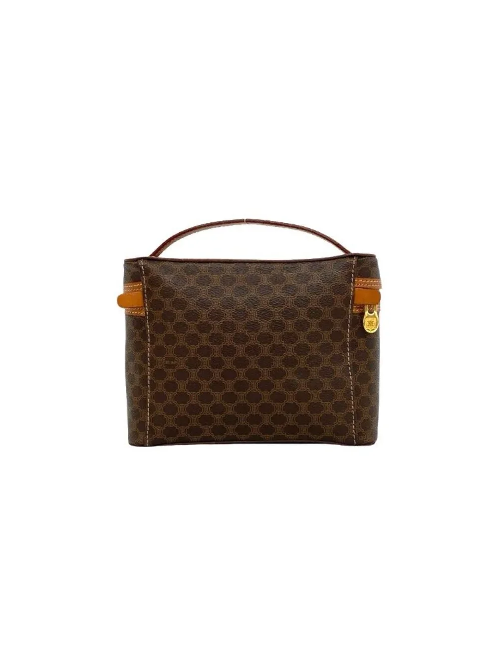 Celine Vintage Macadam Blason Pattern Triomphe Leather Handbag Vanity Bag Brown